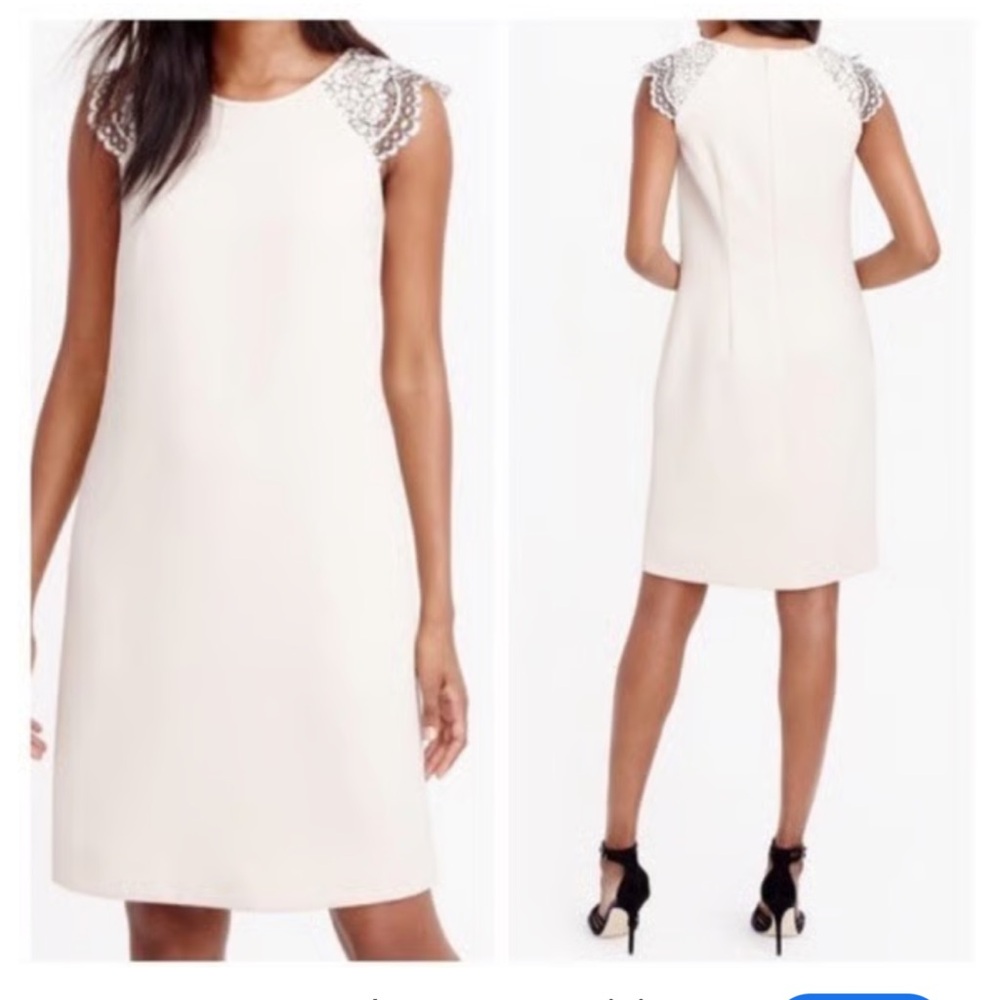J. Crew Elegant Cream Mini Dress with Lace Sleeves